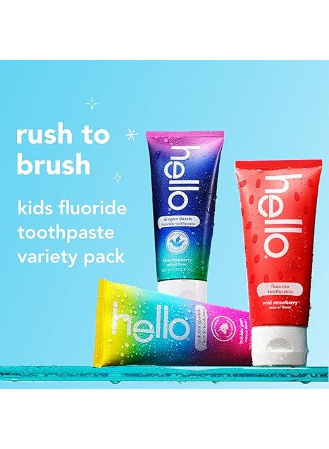 هالو معجون أسنان هيلو للأطفال بالفلورايد بنكهات يونيكورن والفراولة والدراجون 4.2 أونصة عبوة من 3 - Image 2